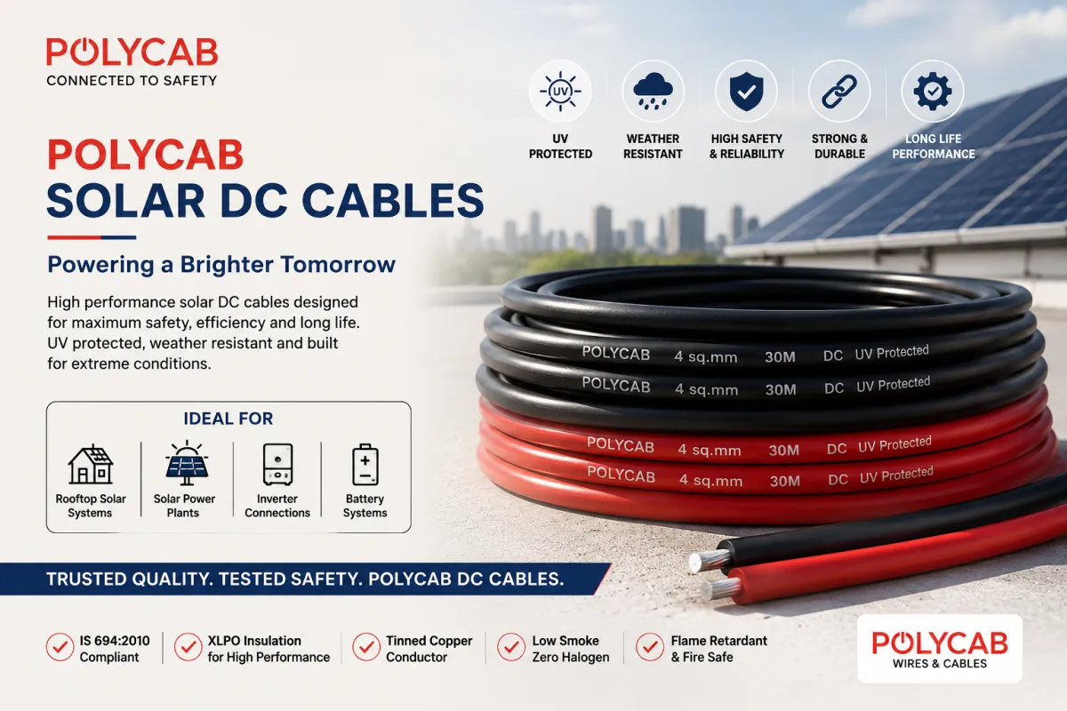 Polycab solar DC cables for rooftop solar systems