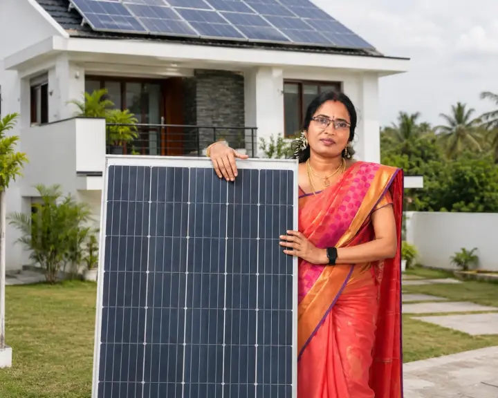 Residential rooftop solar panel system on a home