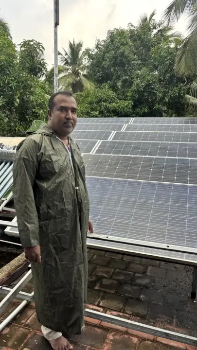 Off-grid solar panel array installed on a rooftop structure